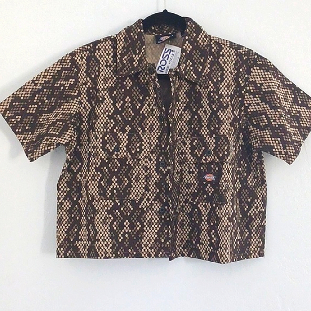Dickies Brown Snake Print Button Down Shirt
